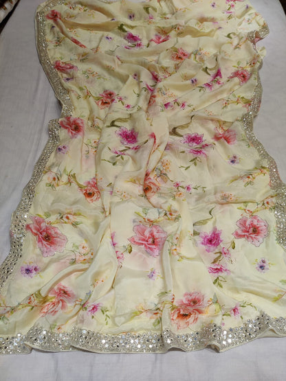 Floral crepe zardosi saree