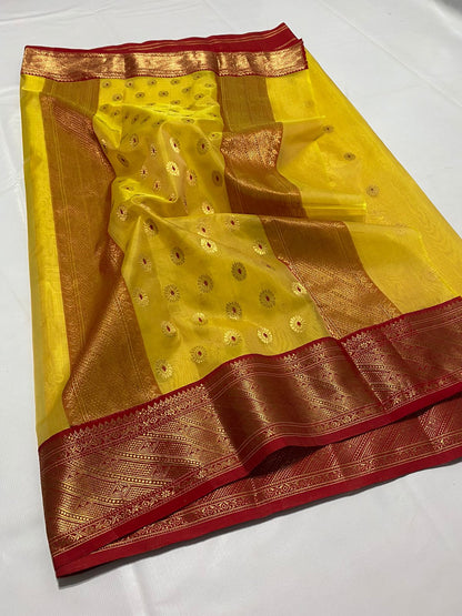 Heer yellow Chanderi saree handloom saree blouse
