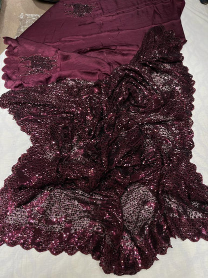 Sequence satin partywear saree