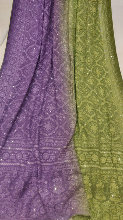 Dual shaded chikankari gorgette saree