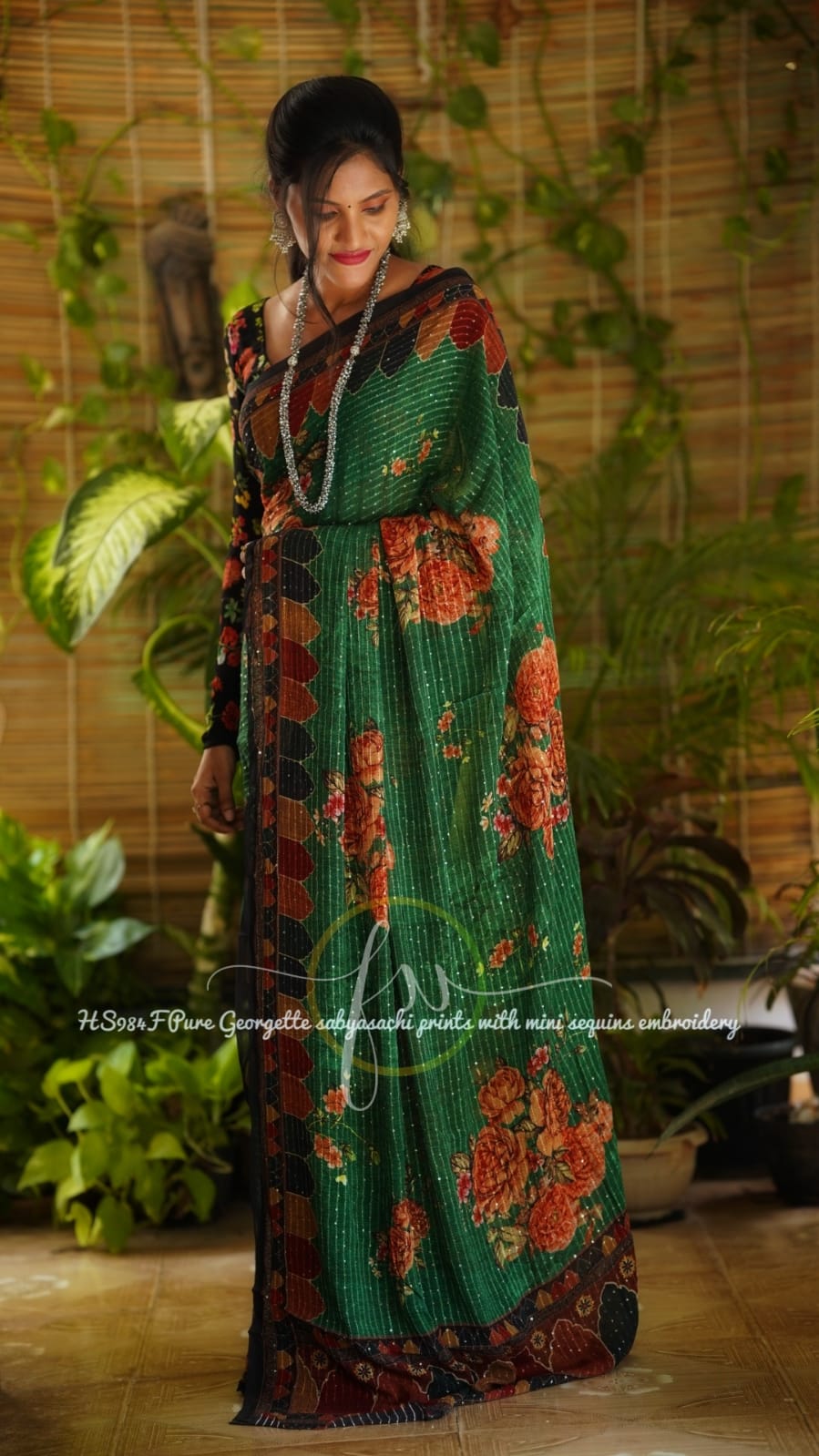Gulmohar gorgette sequins saree