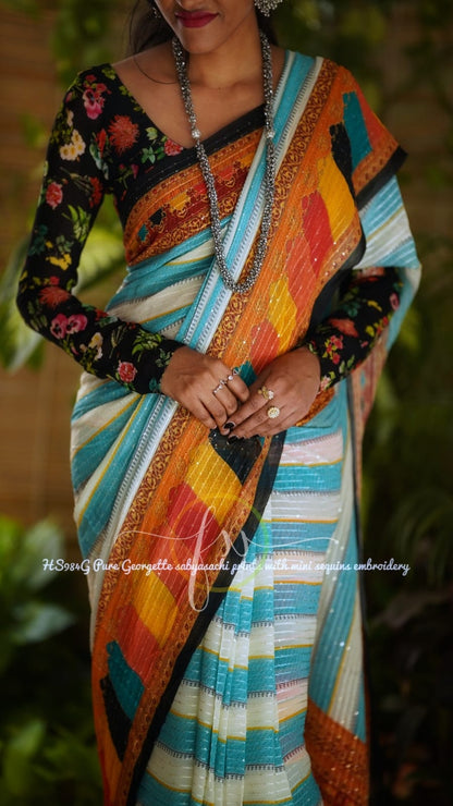 Gulmohar gorgette sequins saree