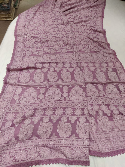 Vani Chikankari gorgette saree