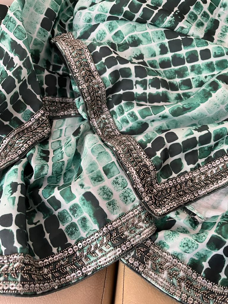 Satin marble print saree