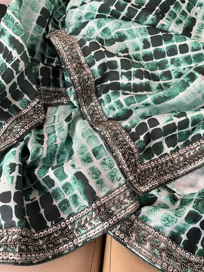 Satin marble print saree