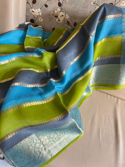 Multi striped kora saree