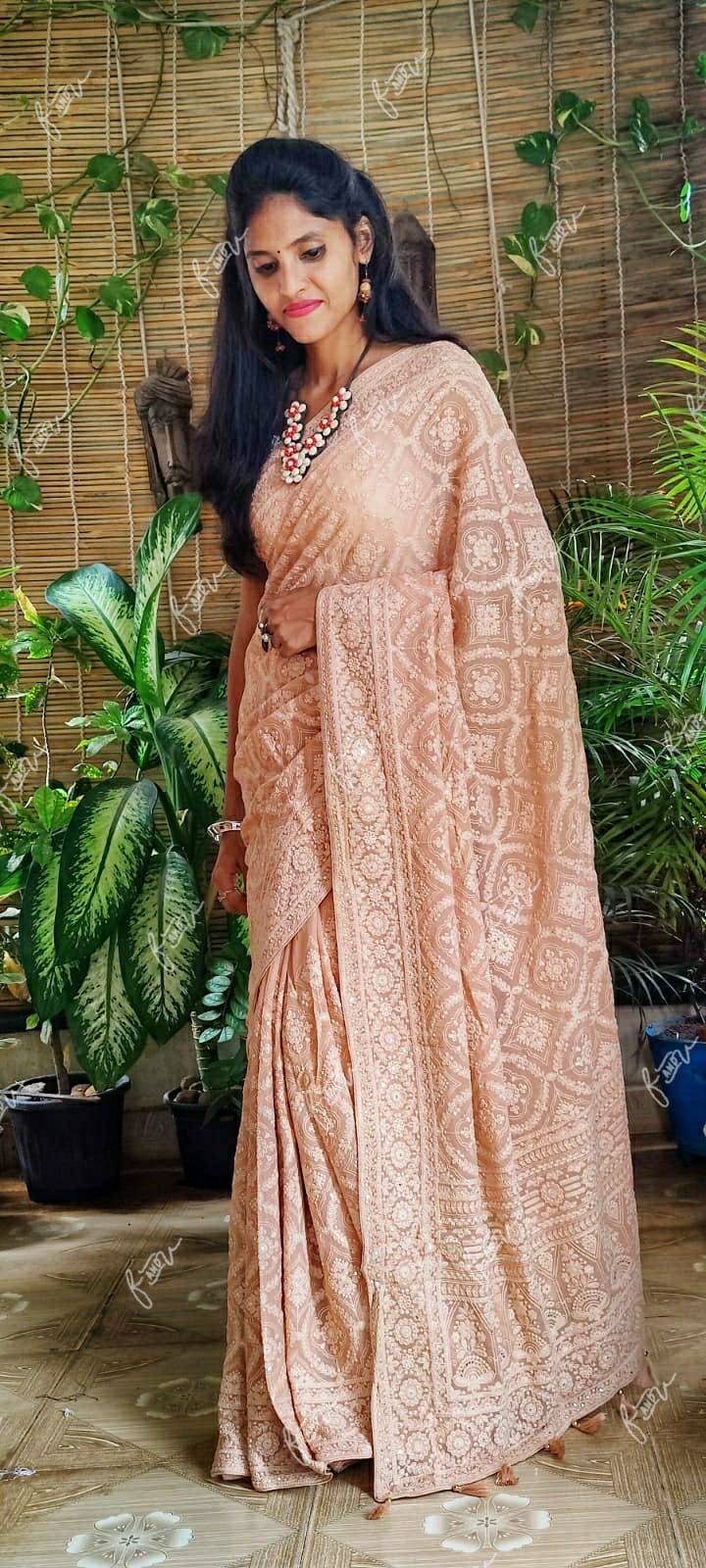 NoorJahan Chikankari saree Gorgette Sarees Indian sari