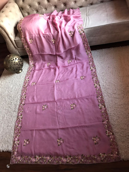Premium pink organza silk saree