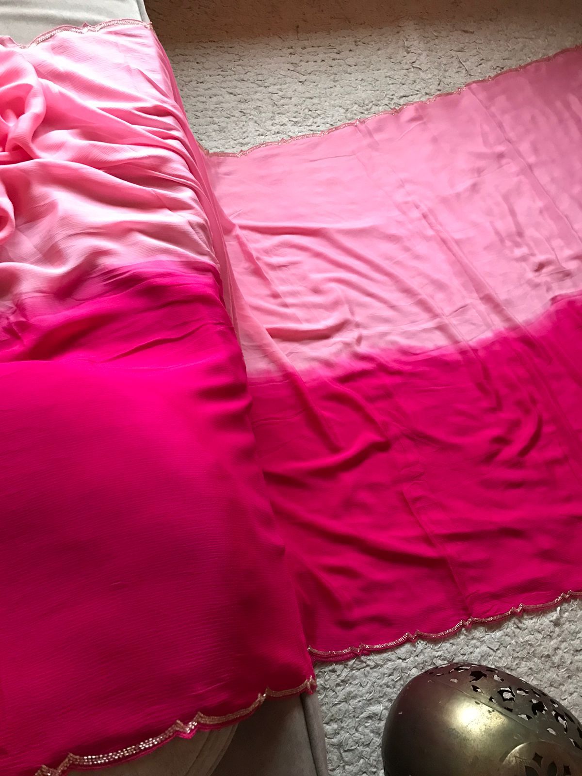 Shaded pink crepe saree
