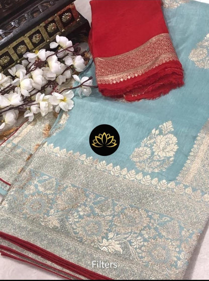 Aasmani moonga crepe saree