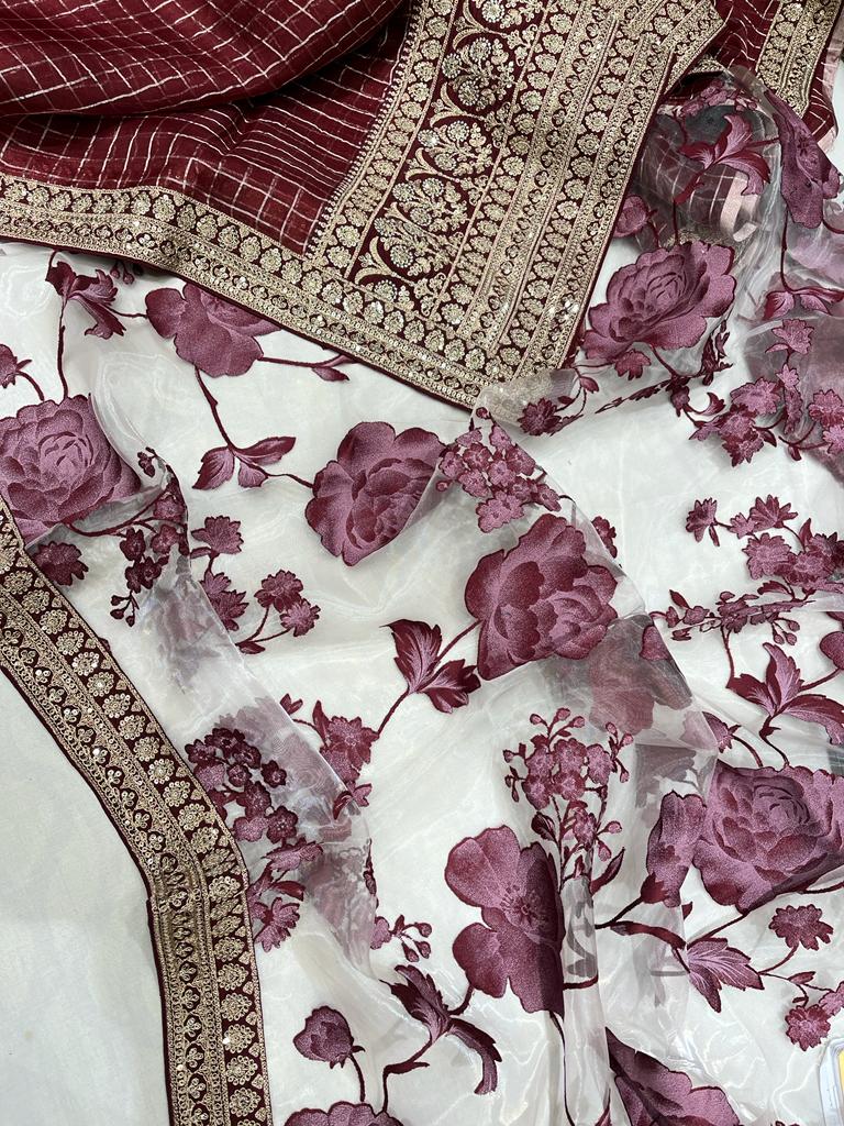 Check inspired organza saree