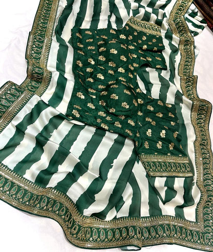 Satin striped zardosi saree