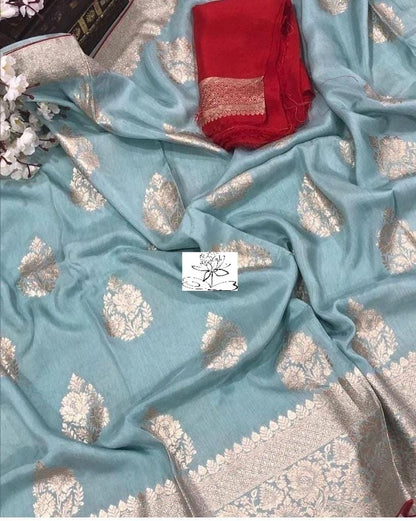 Aasmani moonga crepe saree