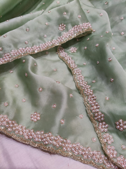 Pearl organza saree partywear saree woke sari blouse