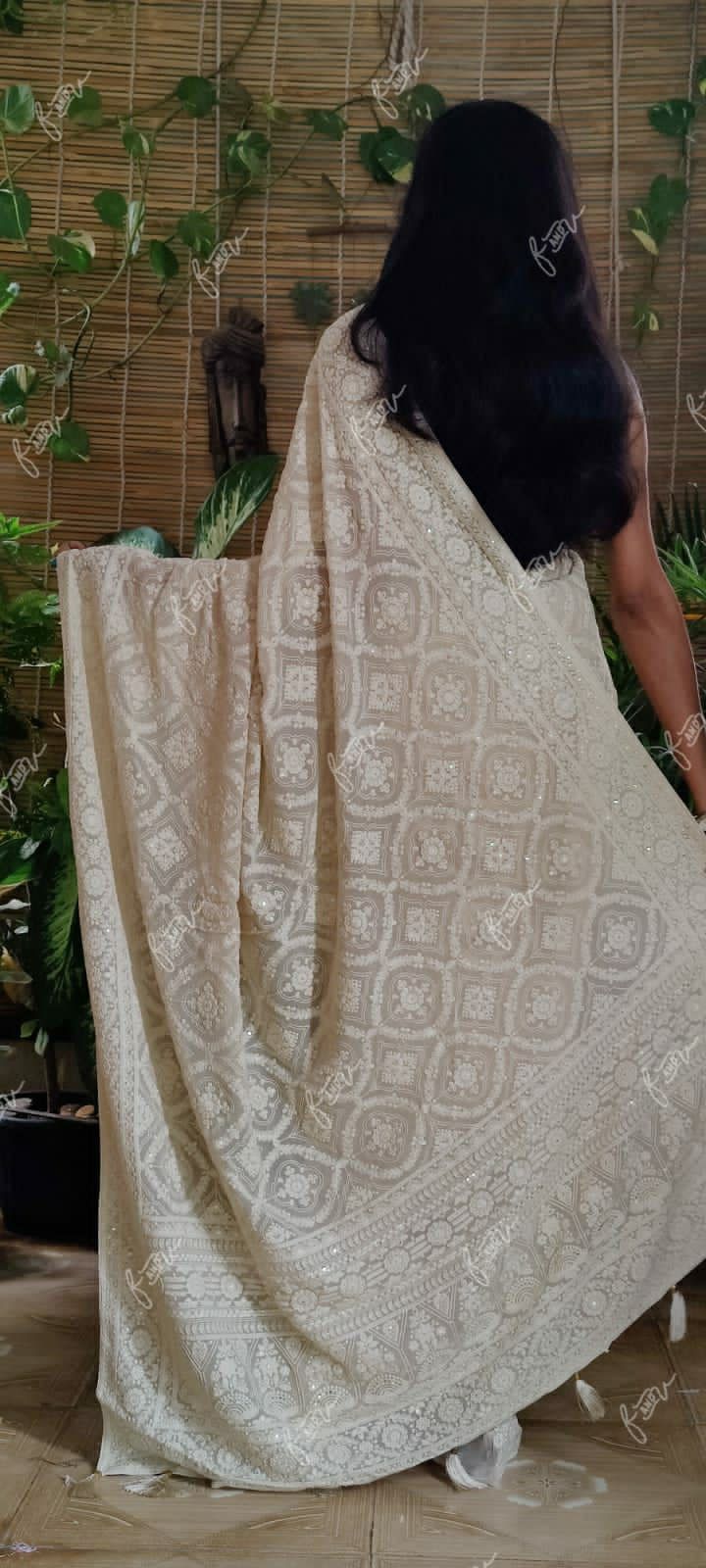 NoorJahan Chikankari saree Gorgette Sarees Indian sari