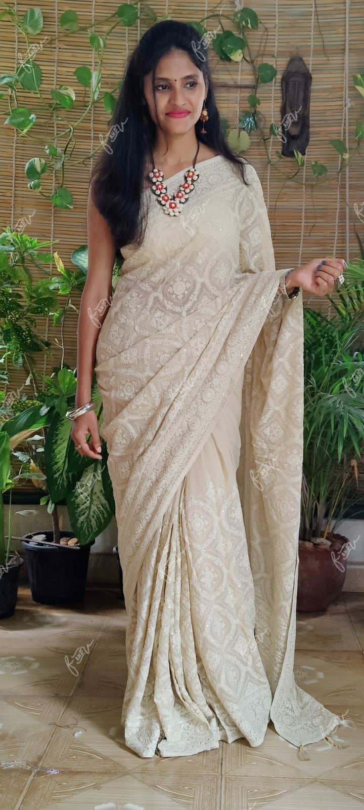 NoorJahan Chikankari saree Gorgette Sarees Indian sari