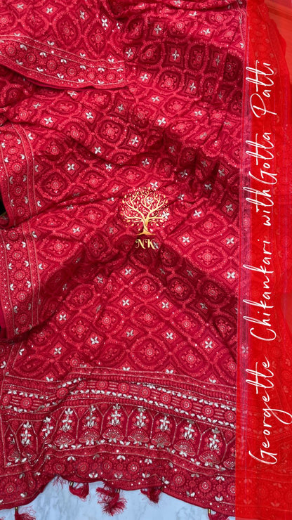 Monisha chikankari gorgette saree