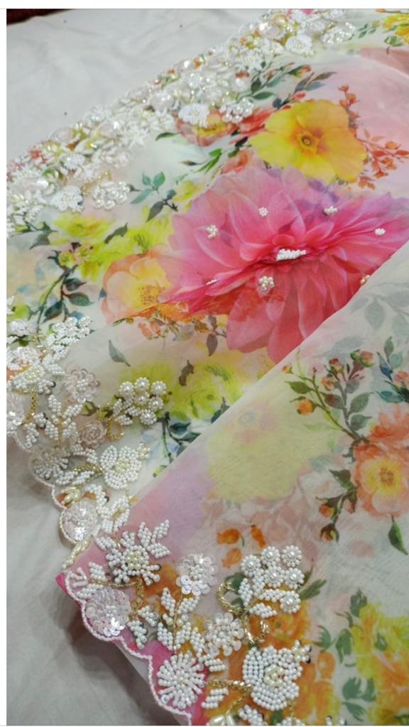 Floral organza Karachi inspired saree