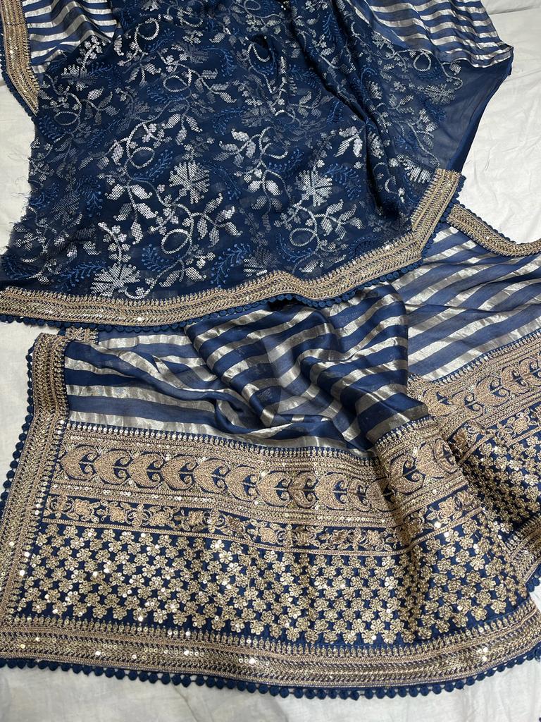 Chanderi inspired striped saree