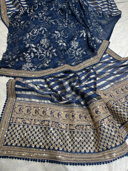 Chanderi inspired striped saree
