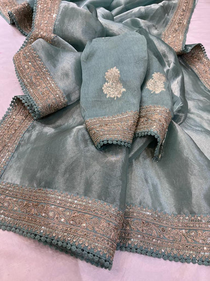 Metallic tissue organza saree