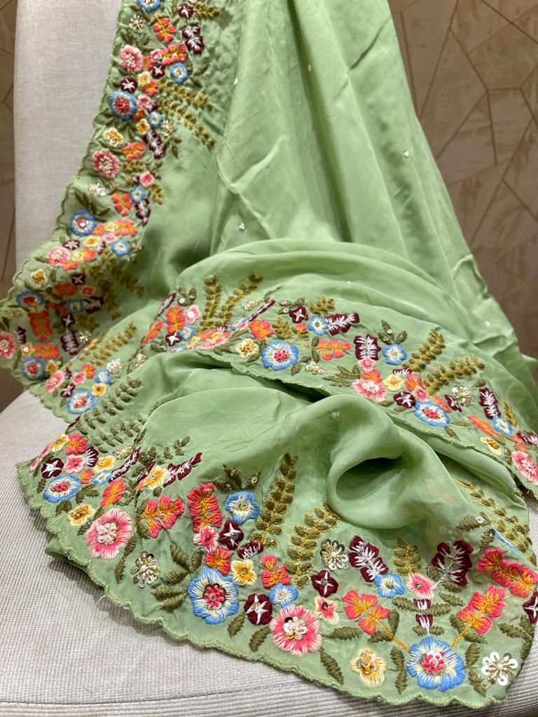 Tulip embroidery organza saree