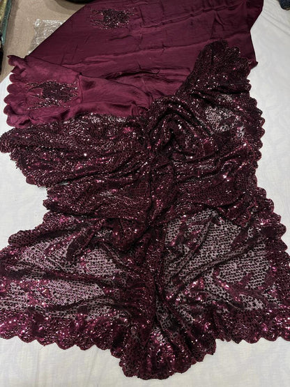 Sequence satin partywear saree