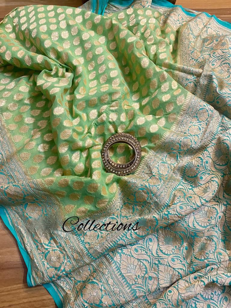 Shaded green khaddi gorgette saree