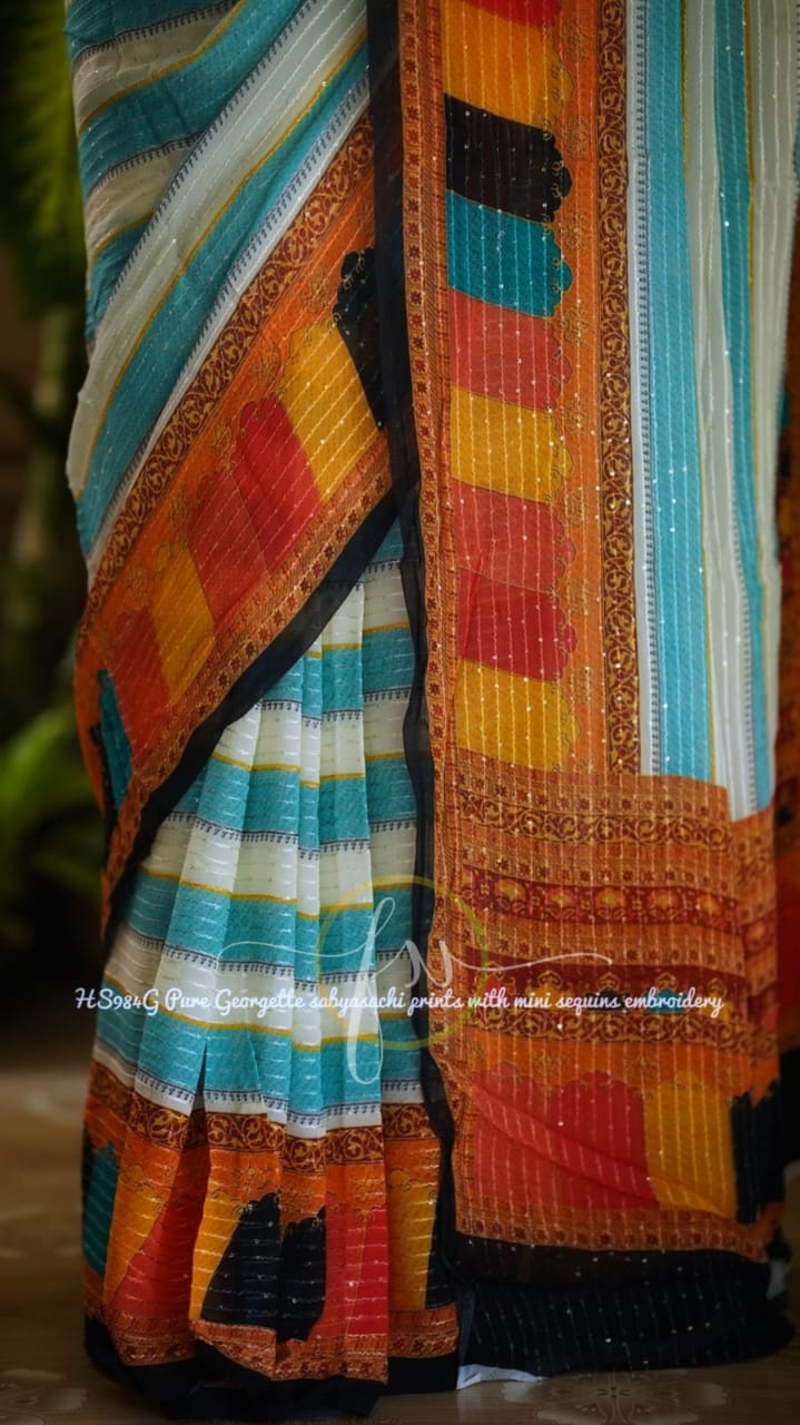 Gulmohar gorgette sequins saree