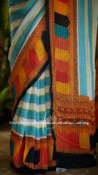Gulmohar gorgette sequins saree