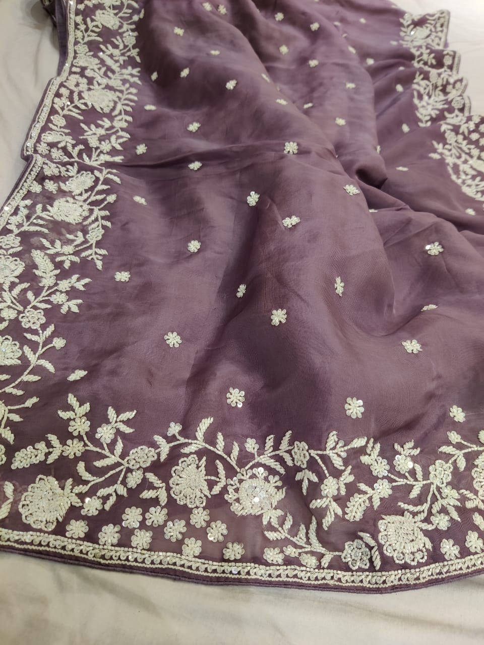 Madhavi zardosi organza saree