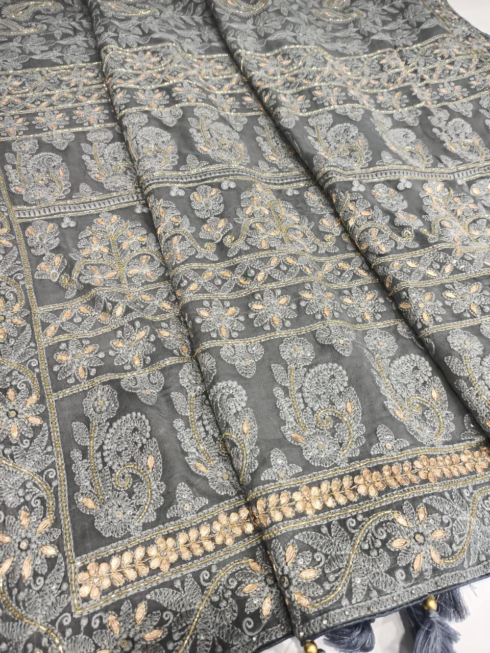 Handmade chikankari gottapatti saree