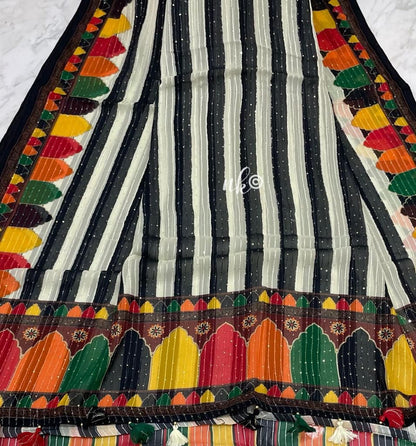 Striped gorgette sequins saree