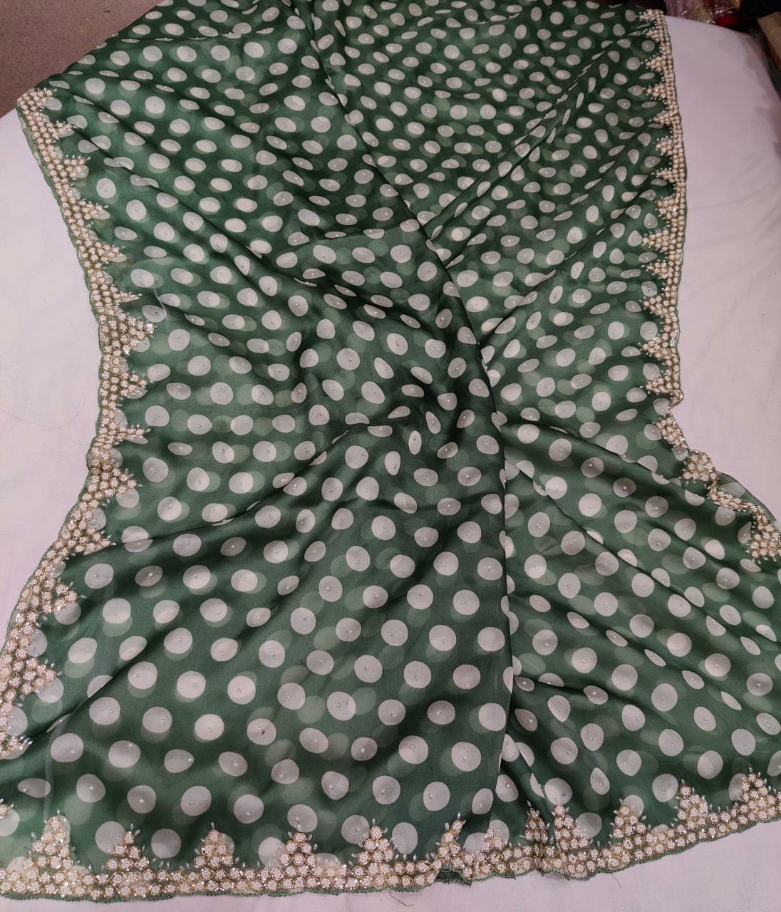 Polka dot inspired organza saree