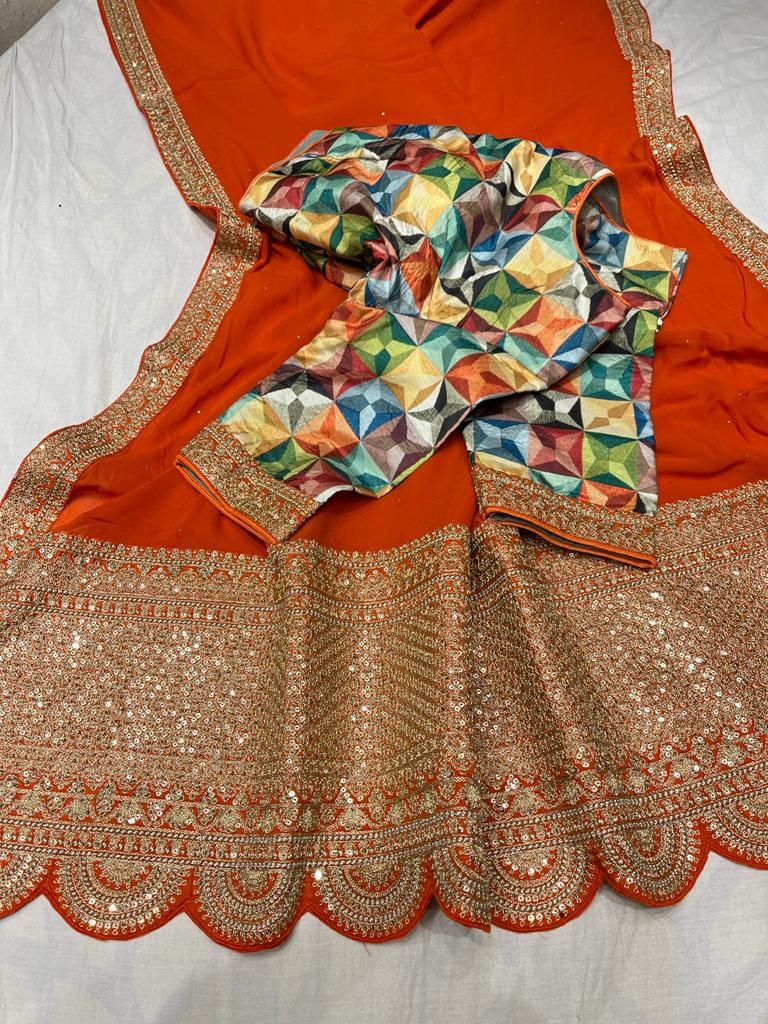 Leshi gorgette zardosi saree
