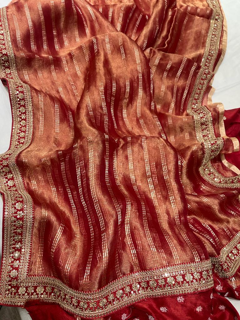 Pavi tissue organza zari saree