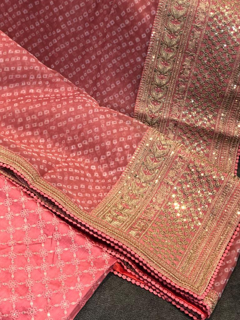 Bandhani styled organza saree