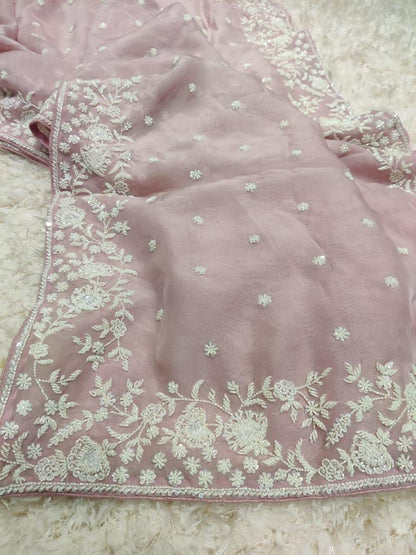 Madhavi zardosi organza saree