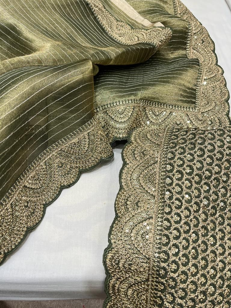 Striped kanjivaram inspired tissue saree