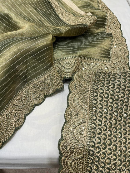 Striped kanjivaram inspired tissue saree