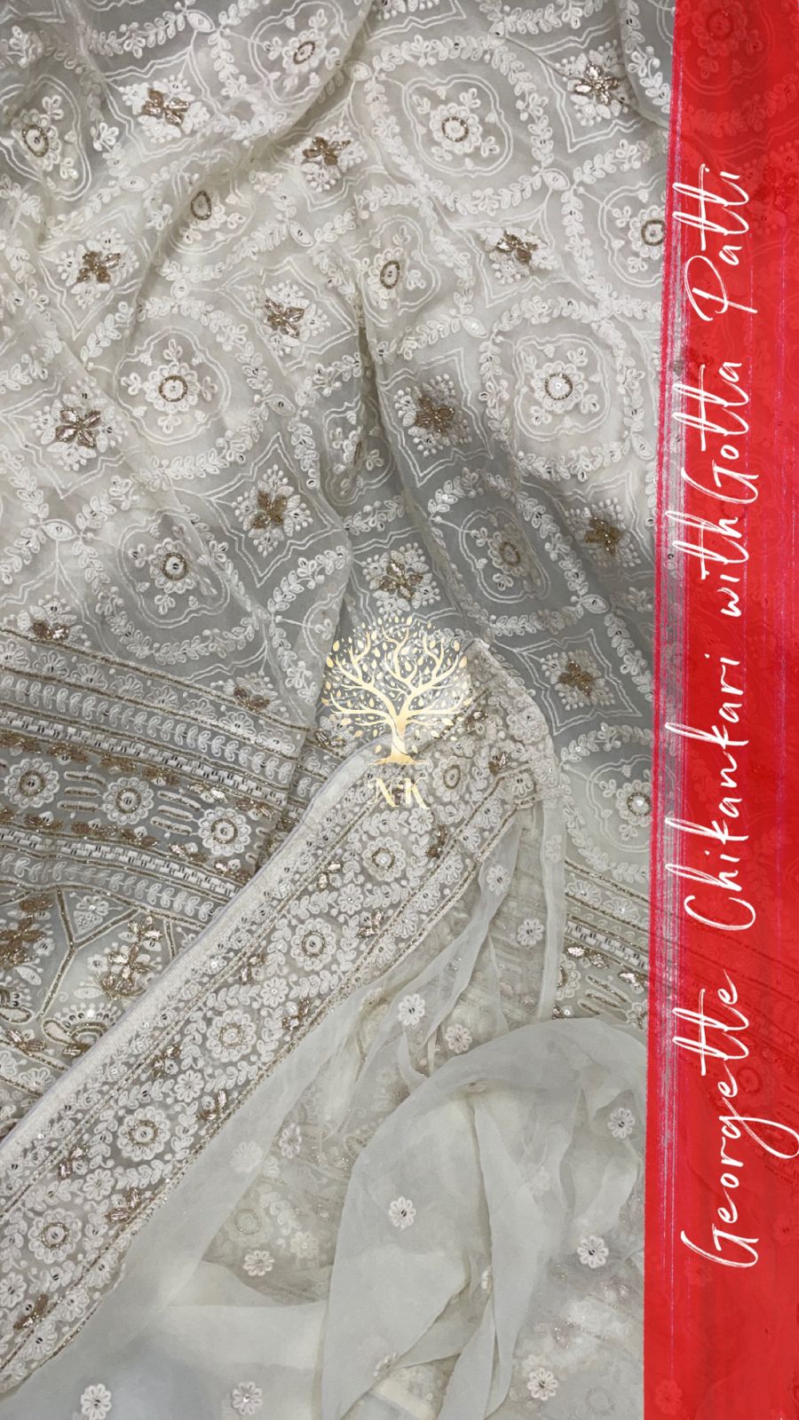 Monisha chikankari gorgette saree