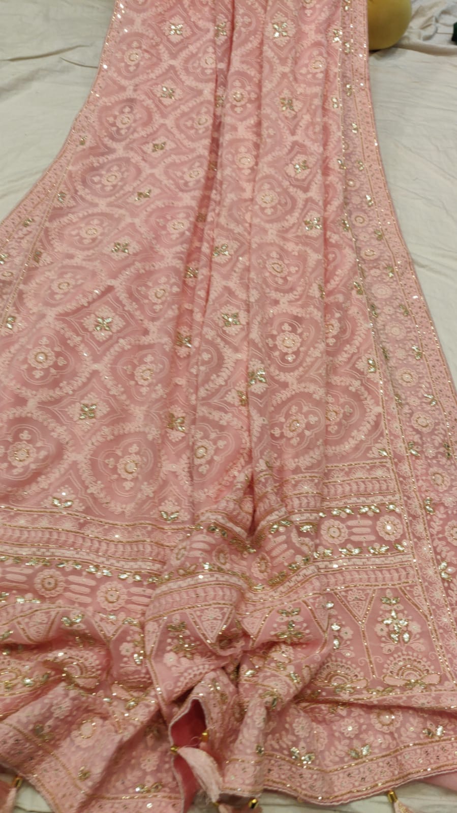 Lafisa chikankari gorgette saree