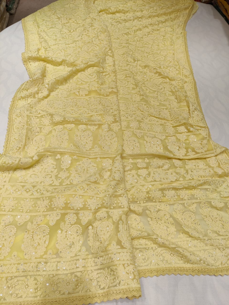 Vani Chikankari gorgette saree