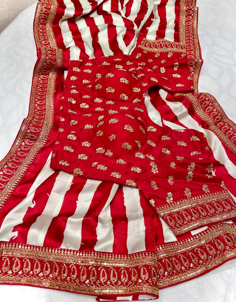Satin striped zardosi saree