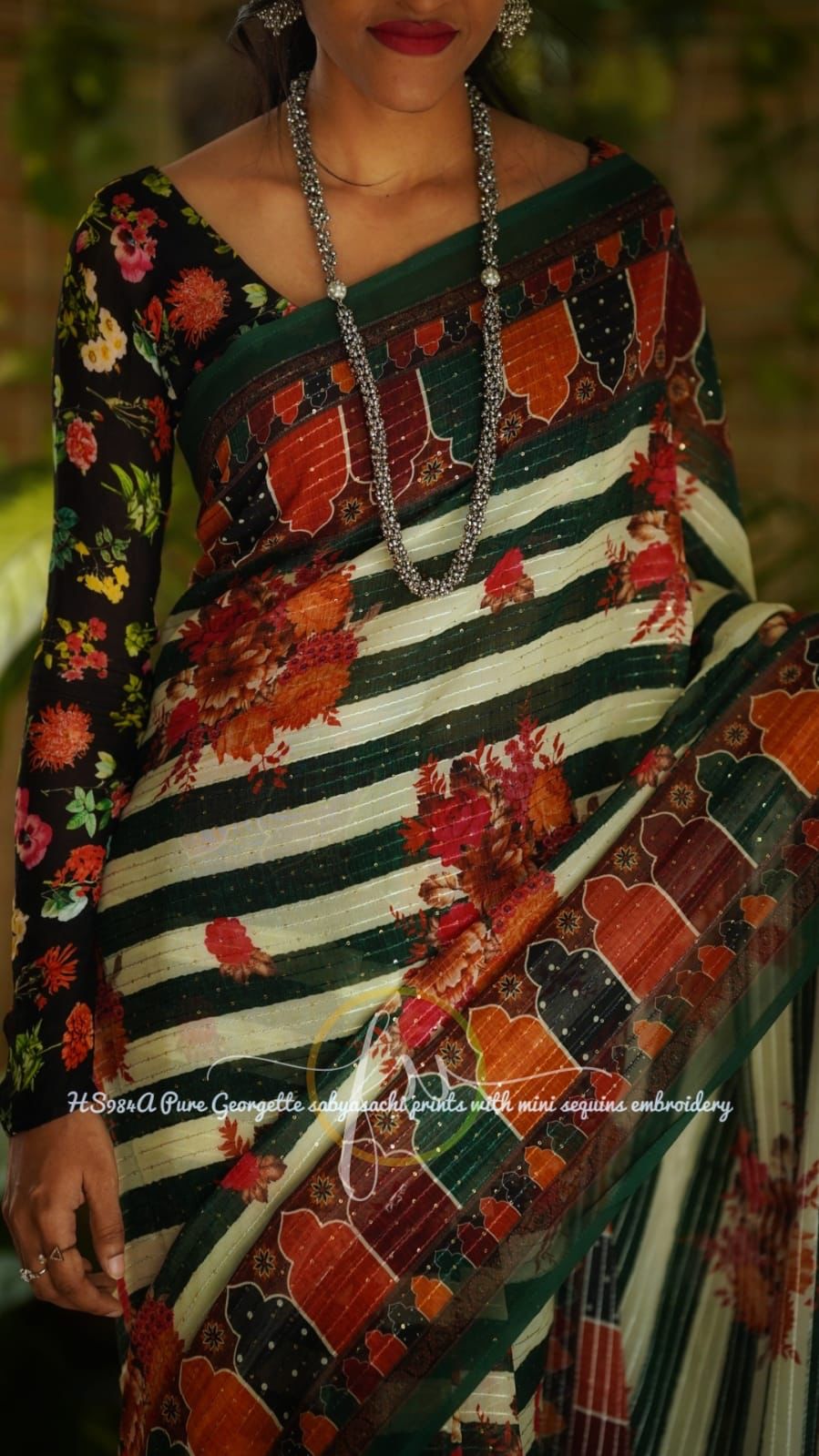 Printed styled gorgette saree