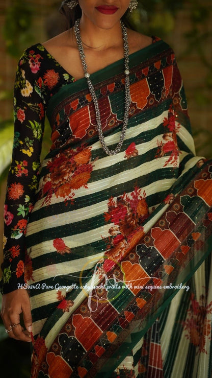 Printed styled gorgette saree