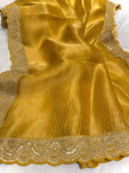 Striped kanjivaram inspired tissue saree