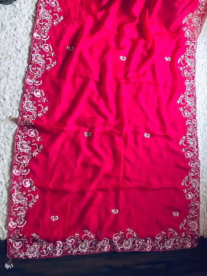 Hot pink organza saree