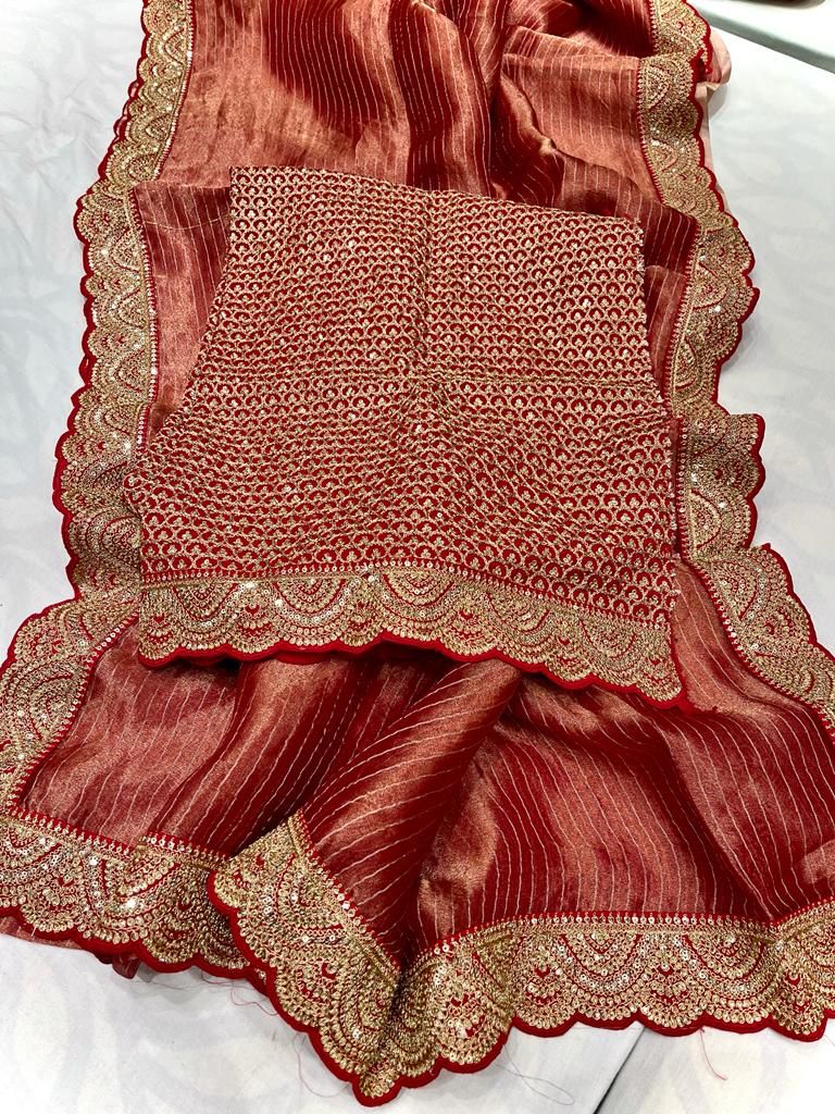 Striped kanjivaram inspired tissue saree