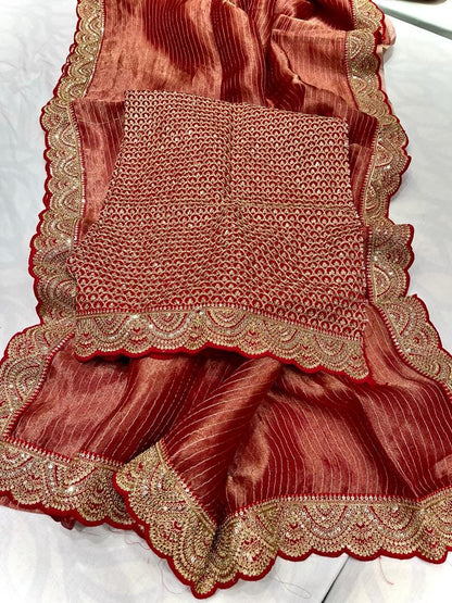 Striped kanjivaram inspired tissue saree